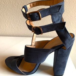 Blue Suede Ankle Strap Heels